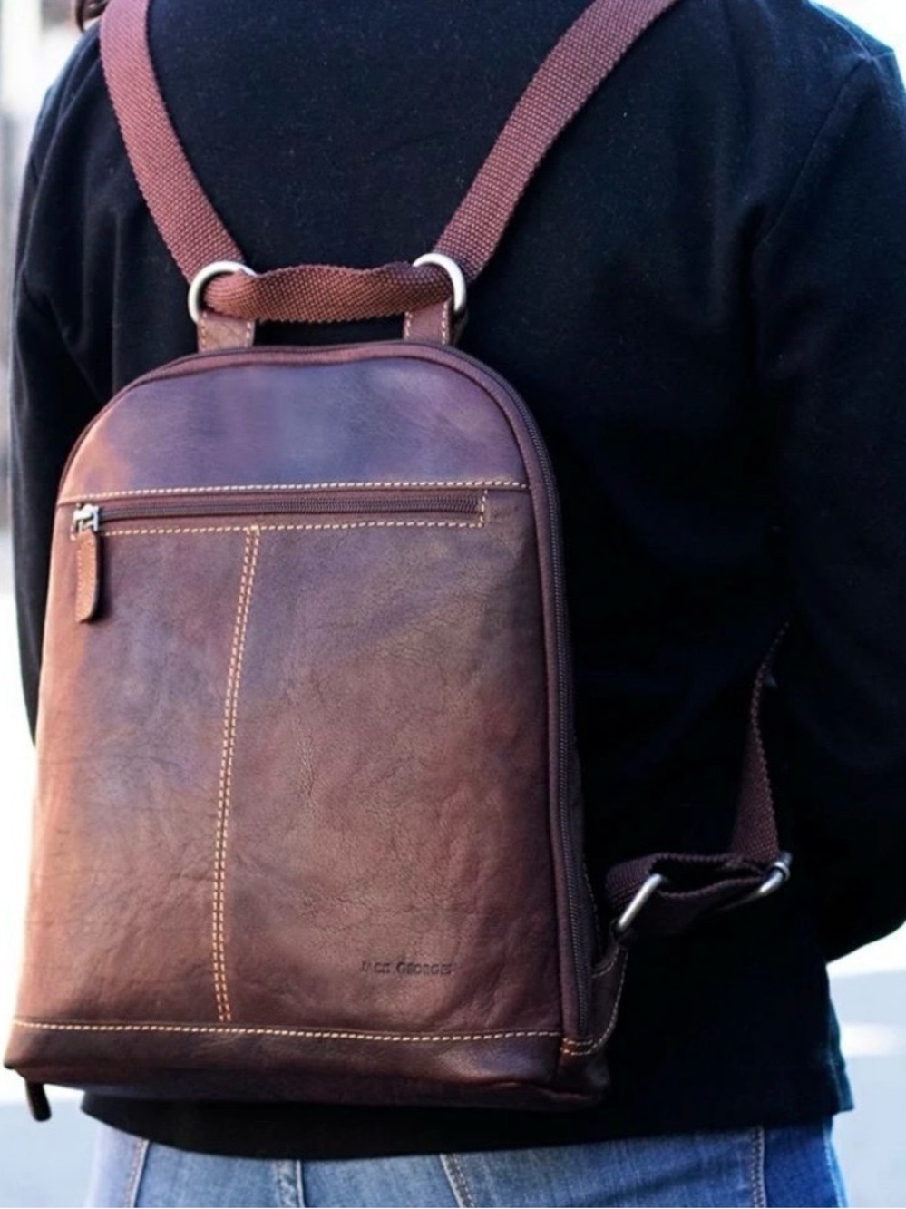 Jack Georges Convertible Leather Backpack / Crossbody Bag